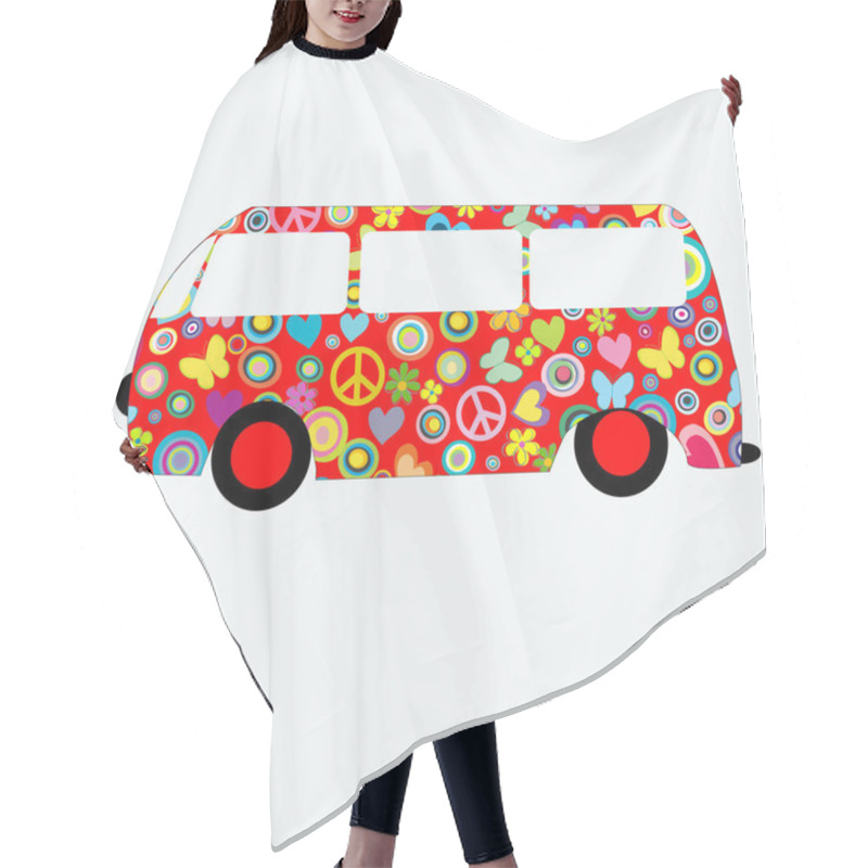 Personality  Flower Power Van Isolated On White Background Hair Cutting Cape