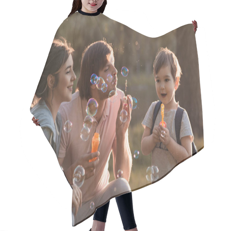 Personality  Beautiful Family With A Child  Hair Cutting Cape