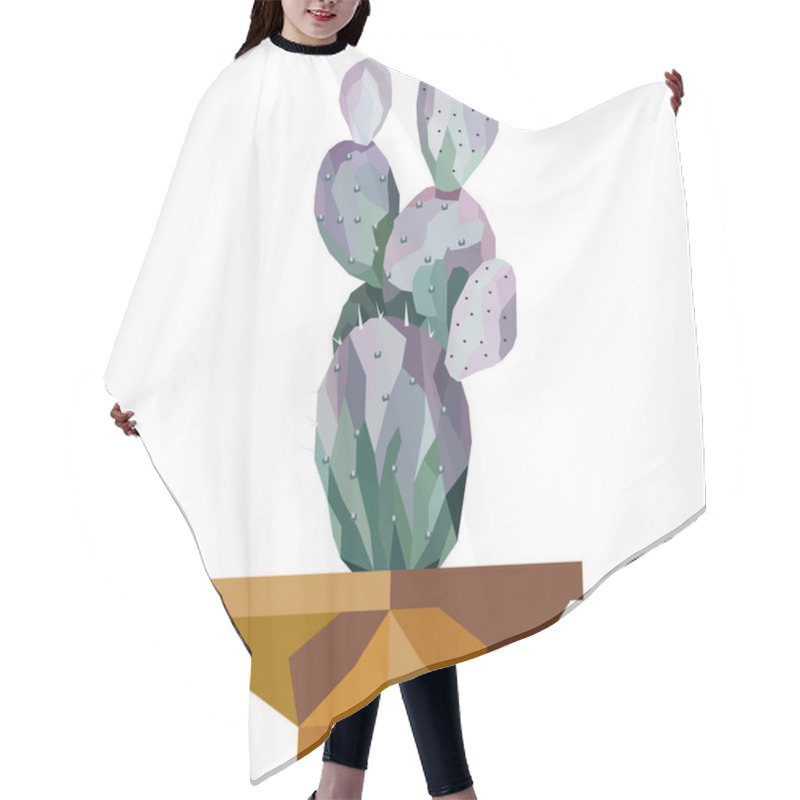 Personality  Illustration Of Cactus Tree In A Pot With Low Poly Design Vector. Gradient, Polygonal. Hair Cutting Cape