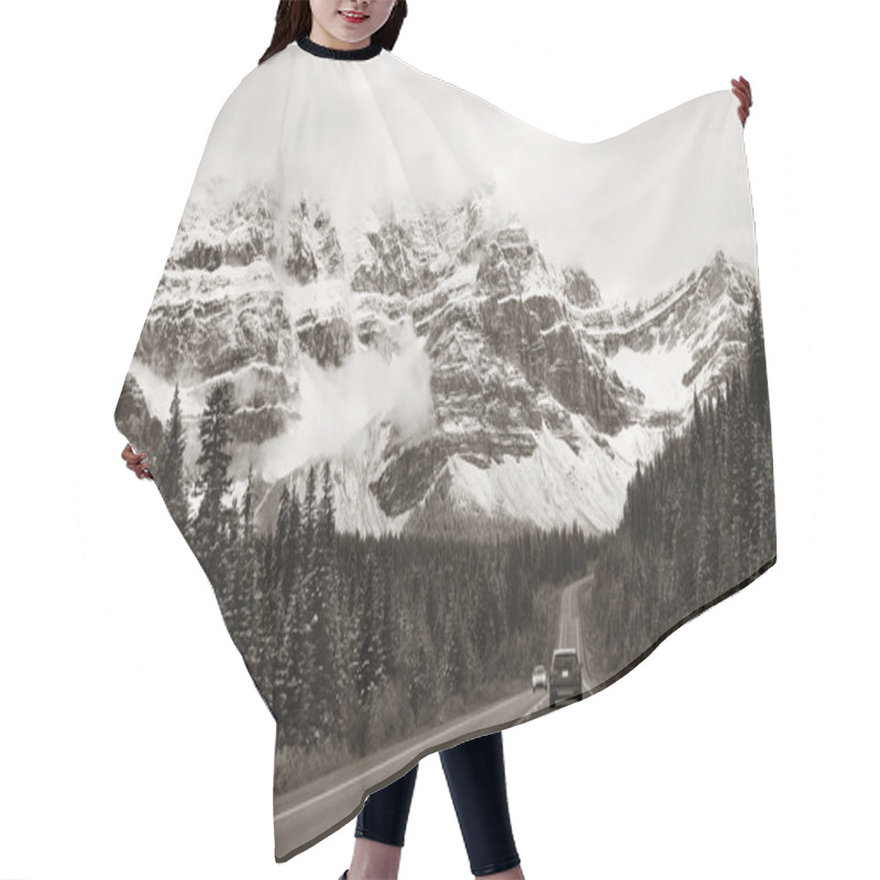 Personality  Highway With Snow Capped Mountains Hair Cutting Cape