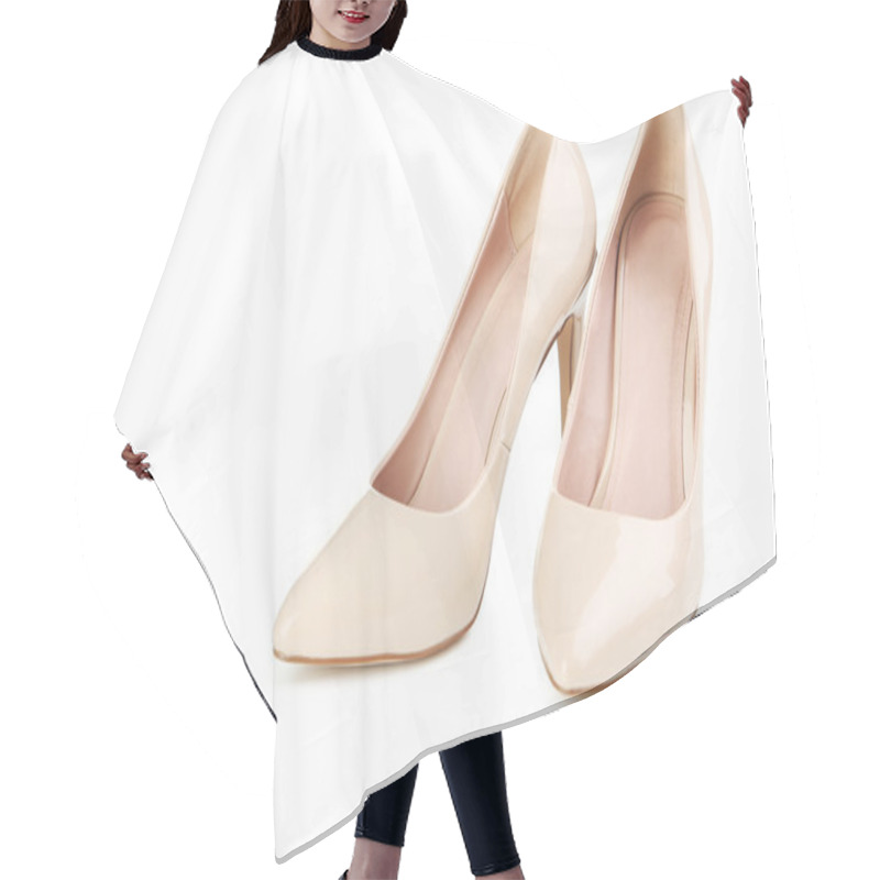 Personality  Pair Of Beige Women's High-heeled Shoes Hair Cutting Cape