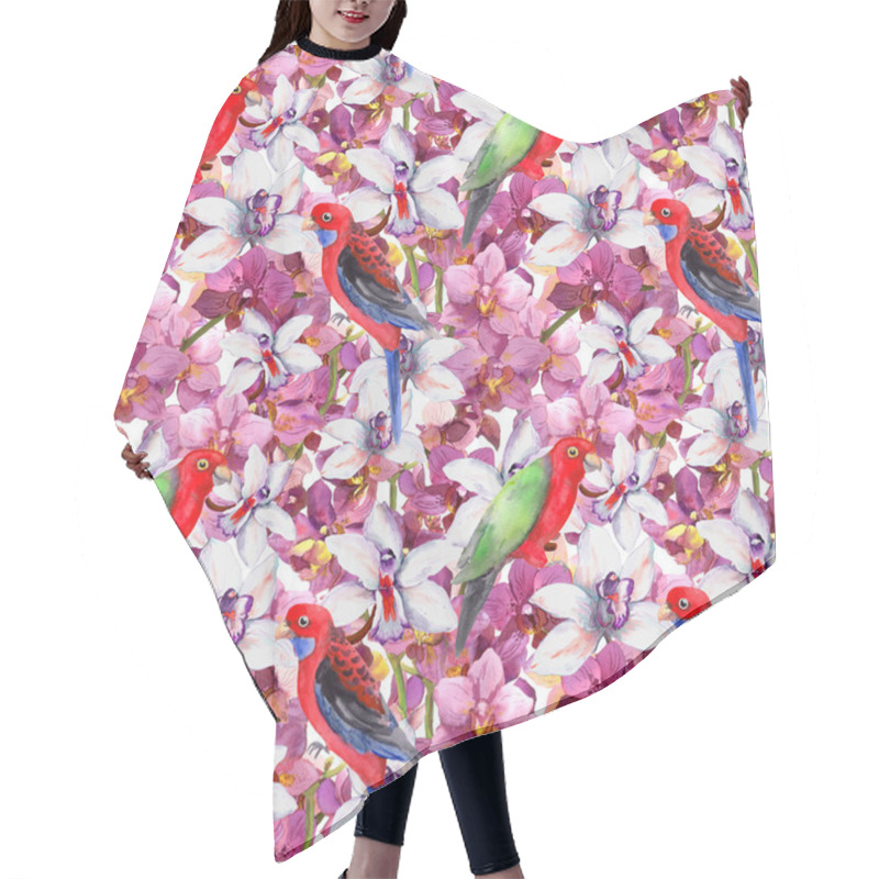 Personality  Exotic Floral Pattern - Parrot Bird, Blooming Orchid Flowers Hair Cutting Cape