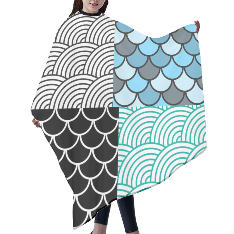 Personality  Seamless Fish Scale Pattern Set Vector Illustration Hair Cutting Cape