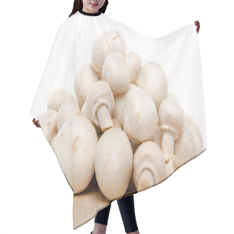 Personality  Heap Of Fresh Button Mushrooms On A Wooden Board Hair Cutting Cape