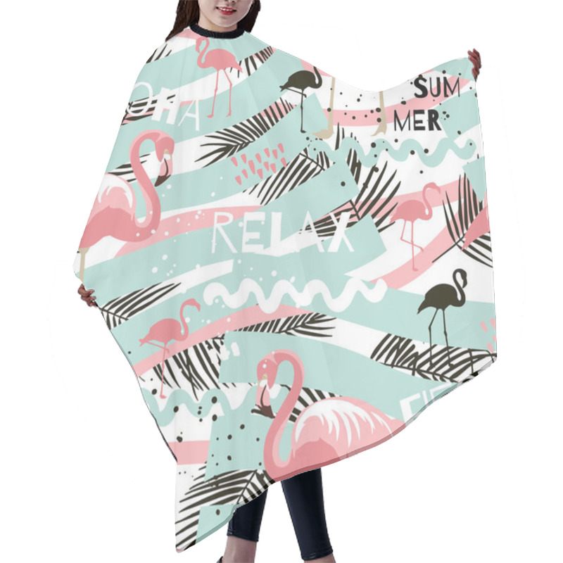 Personality  Tropical Summer Abstract Seamless Pattern With Flamingo Hair Cutting Cape