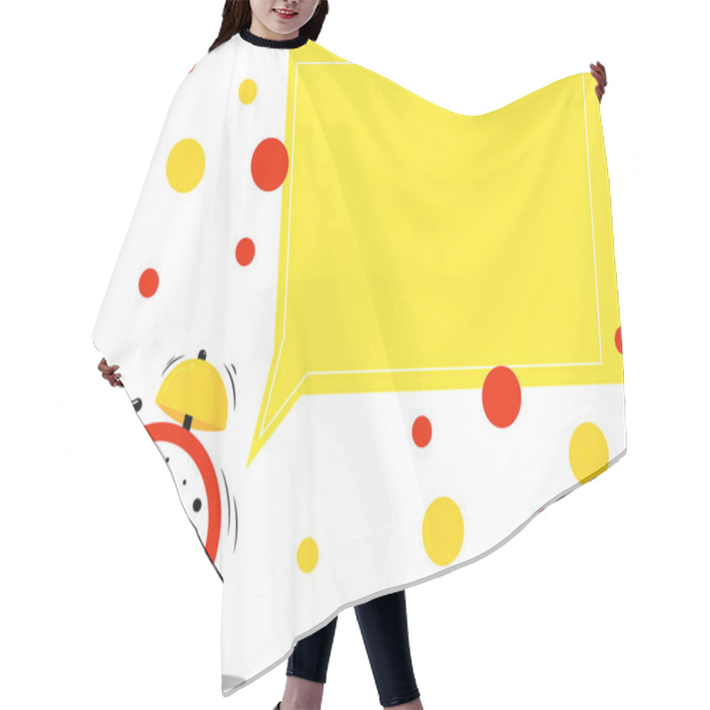 Personality  Illustration Of Alarm Clock Near Yellow Speech Bubble  Hair Cutting Cape