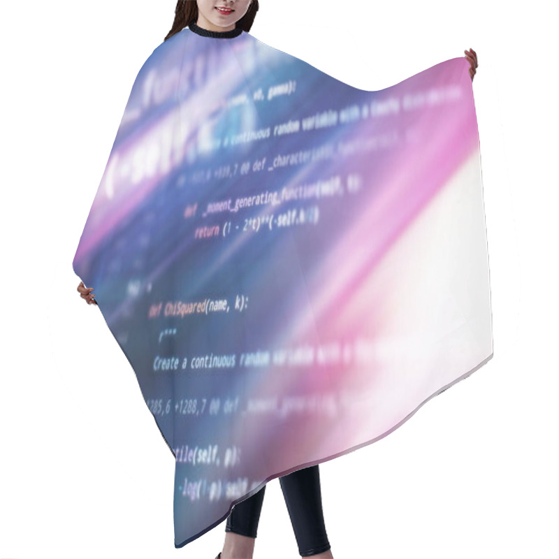 Personality  Computer Code With Virtual Screen. Programming Code Hair Cutting Cape