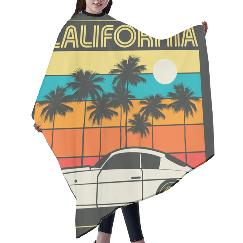 Personality  Retro Illustration Of Old Classic Car Text California Hair Cutting Cape