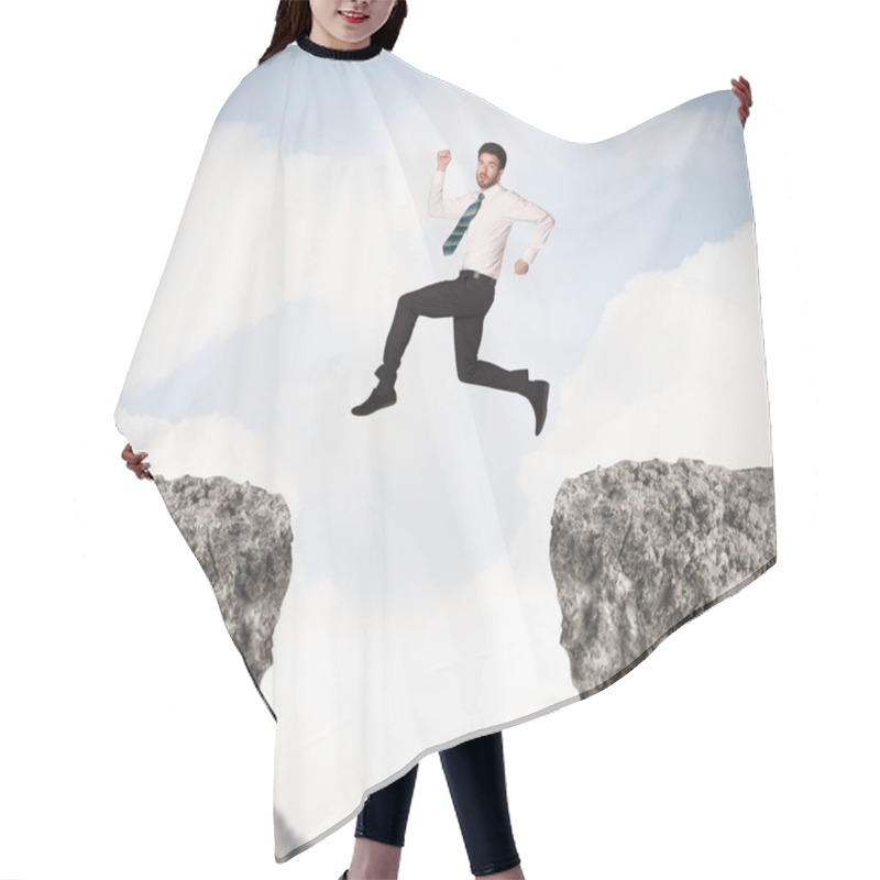 Personality  Funny Business Man Jumping Over Rocks With Gap Hair Cutting Cape