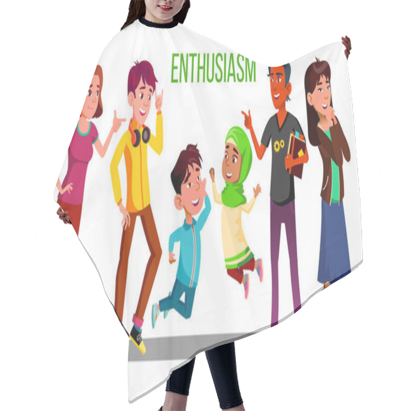 Personality  Enthusiastic Multiethnic Students, Adults, Children Vector Characters Hair Cutting Cape