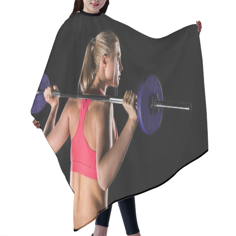 Personality  Woman Exercising With Barbell Hair Cutting Cape