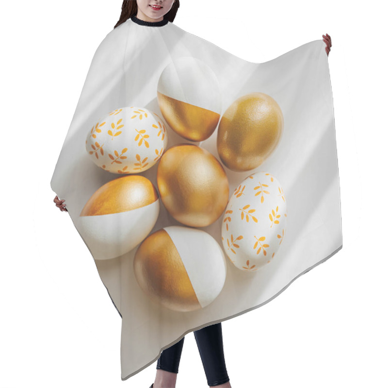 Personality  Easter Golden Eggs On On White Background. Holiday Concept.  Happy Easter Card Hair Cutting Cape