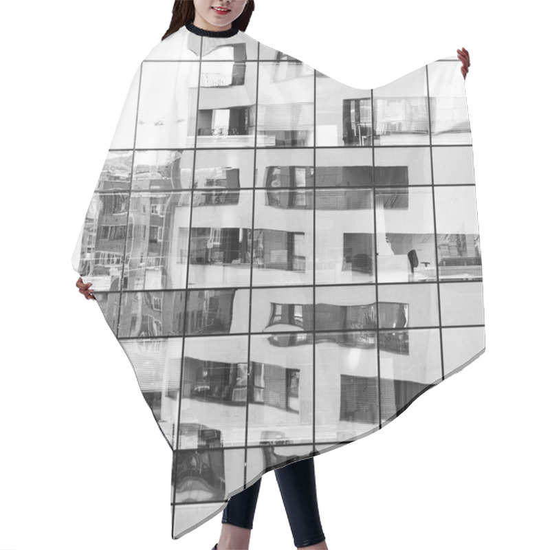 Personality  Modern Black And White Building Reflected On Glass Facade Hair Cutting Cape