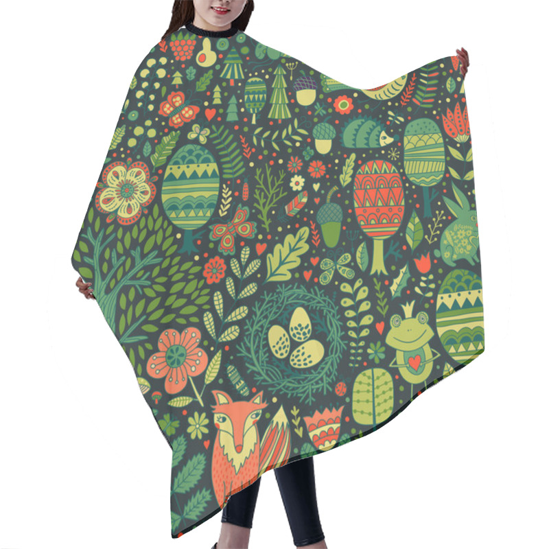 Personality  Floral Seamless Pattern With Forest Animals Hair Cutting Cape