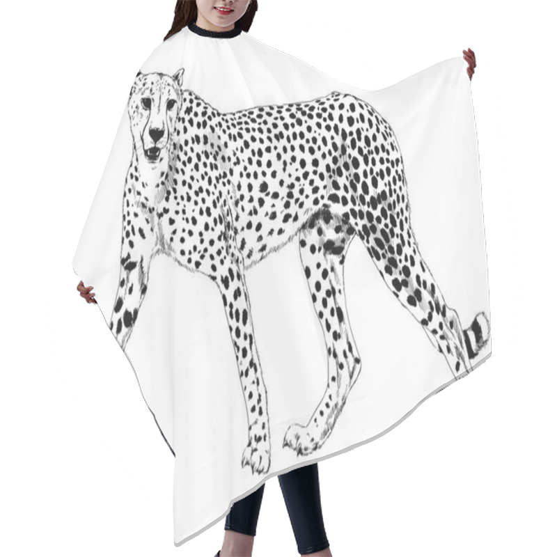 Personality  Running Cheetah Drawn In Ink By Hand On A White Background Hair Cutting Cape