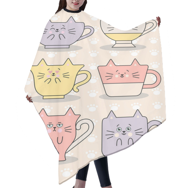 Personality  Funny Cups With Cats Face On Light Pink Background Vector Image Hair Cutting Cape