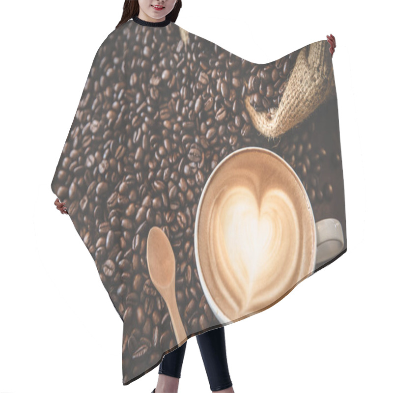 Personality  Cup Of Coffee And Coffee Beans  On Dark Background, Top View Hair Cutting Cape