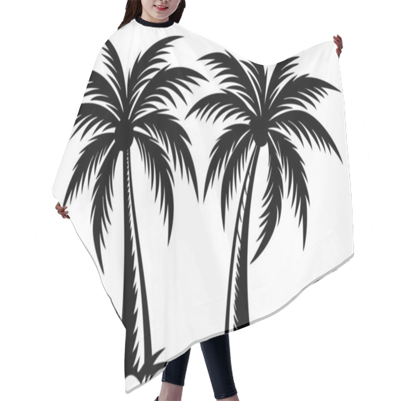 Personality  Striking Black And White Silhouette Of Two Palm Trees Hair Cutting Cape