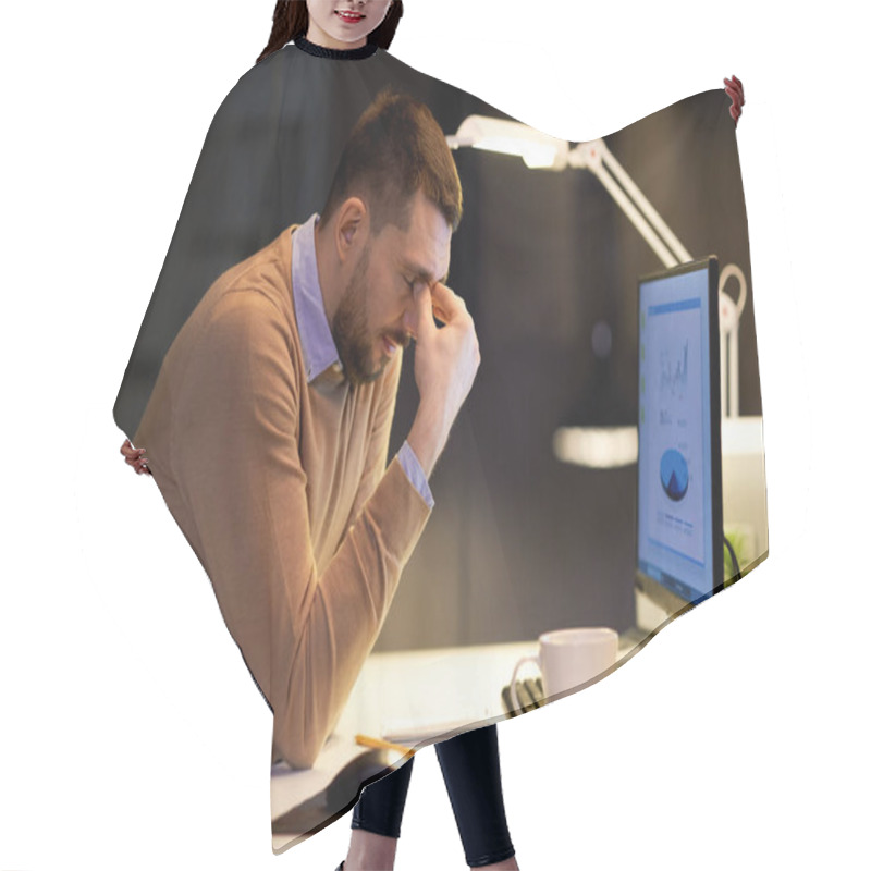 Personality  Tired Businessman Working At Night Office Hair Cutting Cape