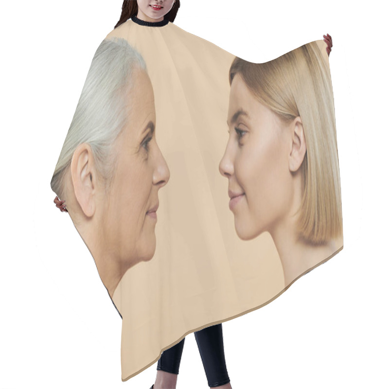 Personality  A Mature Woman And Her Adult Daughter Connect In A Heartfelt Moment. Hair Cutting Cape