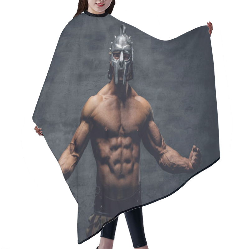 Personality  Muscular Man In A Gladiator Silver Helmet  Hair Cutting Cape