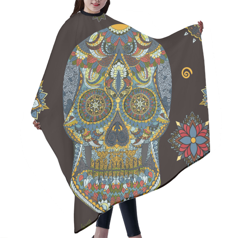 Personality  Day Of The Dead. Hand Drawn Skull Ornamentrd With Flowers Hair Cutting Cape