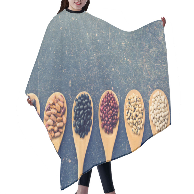 Personality  Various Legumes In Wooden Spoons Hair Cutting Cape