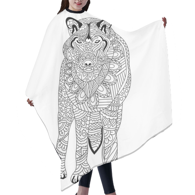 Personality  Hand Drawn Wolf In Doodle Style. Hair Cutting Cape