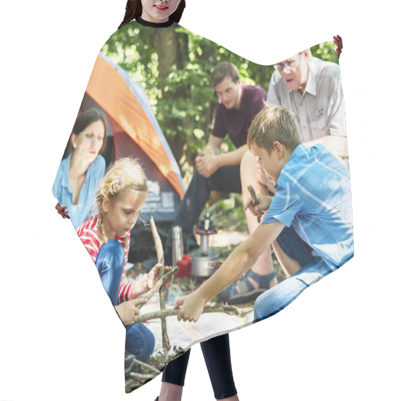 Personality  Family Camping In The Forest Hair Cutting Cape