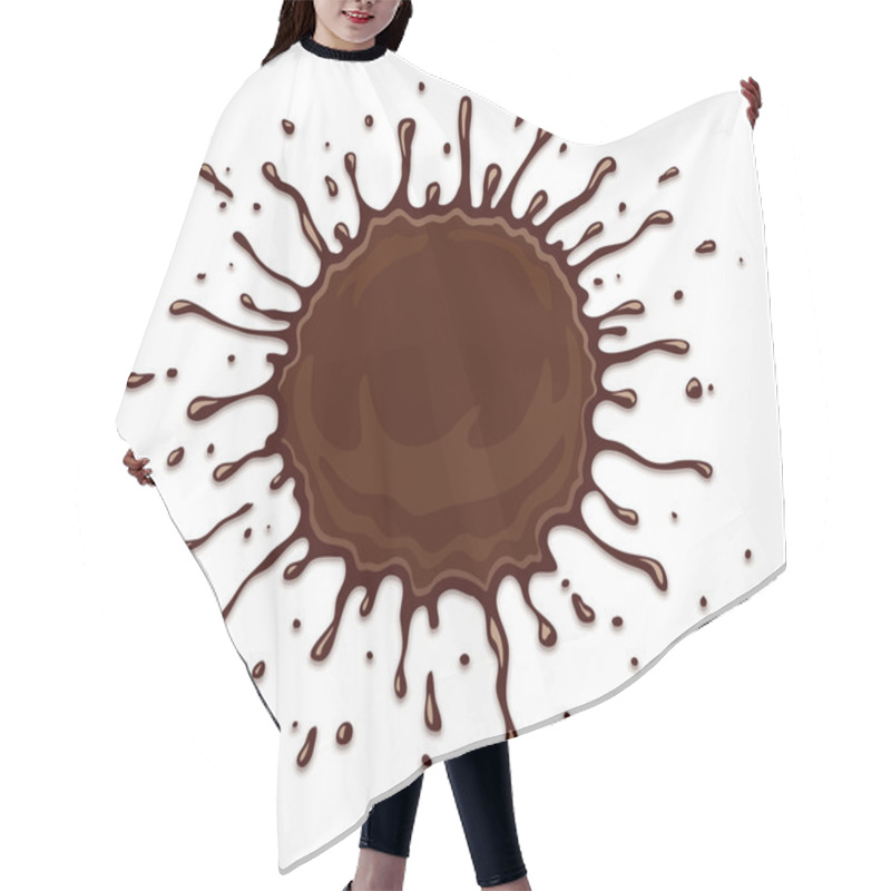 Personality  Round Chocolate Splash With Drops Isolated On White Hair Cutting Cape