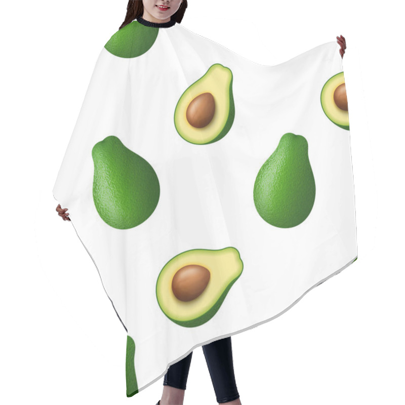 Personality  Realistic Green Avocado For Healthy Eating. 3d Render. Whole And Cut In Half Avocado. Raster Illustration On White Background. Hair Cutting Cape