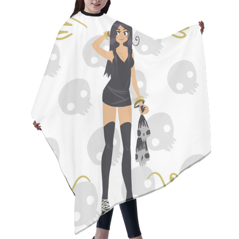 Personality  Cartoon Funny Halloween Girl With Skulls Hair Cutting Cape