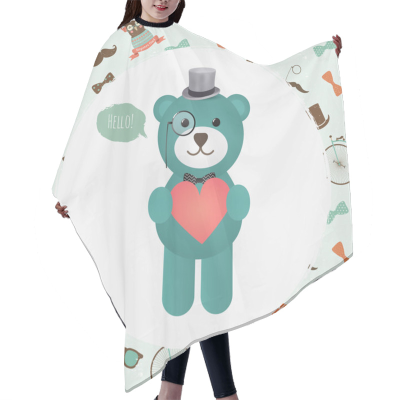 Personality  Hipster Bear Holding Heart Illustration Hair Cutting Cape