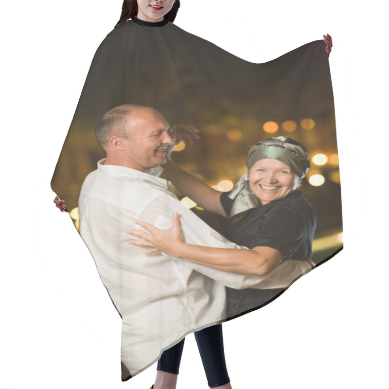 Personality  Middle-aged Couple Dancing Waltz Hair Cutting Cape