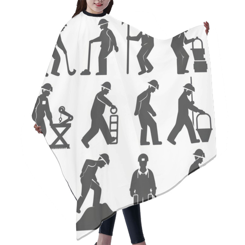 Personality  Silhouettes Of Diverse Construction Workers Engaged In Various Tasks, Showcasing Teamwork And Labor In The Construction Industry. Hair Cutting Cape