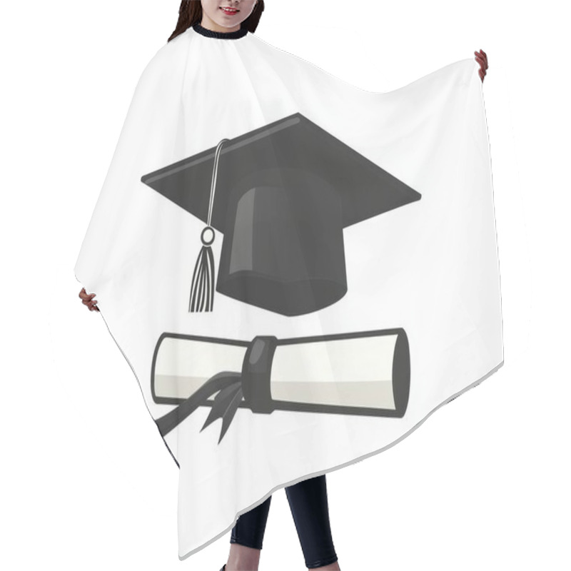 Personality  A Classic Black Graduation Cap And Diploma Symbolizing Academic Achievement. Hair Cutting Cape