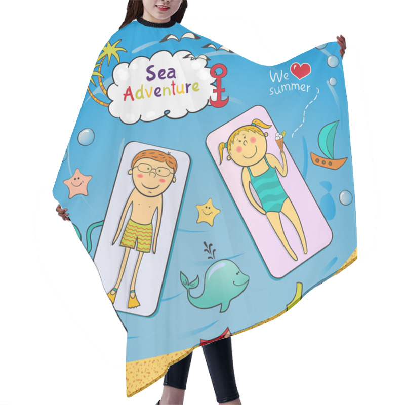 Personality  Beach Graphic Set In Doodle Style Hair Cutting Cape