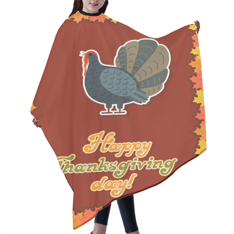 Personality  Vector Thanksgiving Card With Maple Leaf, Turkey Bird. Flat Style. Hand Lettered Words Hair Cutting Cape