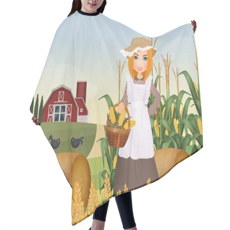 Personality  Illustration Of Girl Farmer Hair Cutting Cape