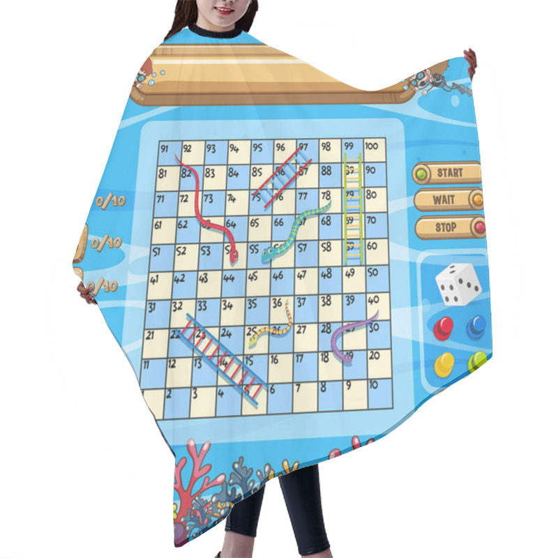 Personality  Underwater Scene With Snakes And Ladders Game Template Hair Cutting Cape