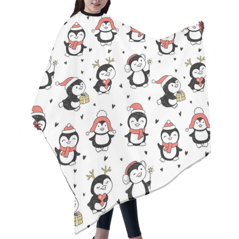 Personality  Seamless Pattern Wirh Penguins Hair Cutting Cape