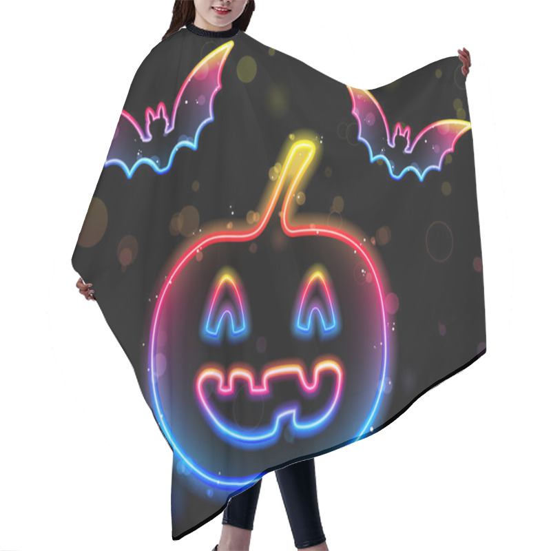 Personality  Halloween Neon Background With Pumpkin And Bats Hair Cutting Cape