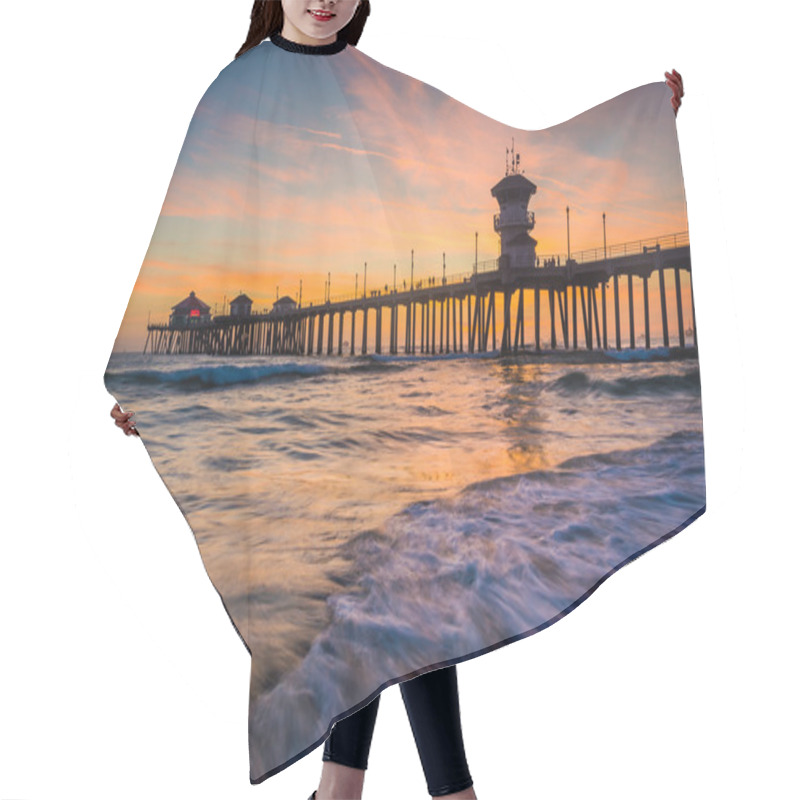 Personality  Waves In The Pacific Ocean And The Pier At Sunset, In Huntington Hair Cutting Cape