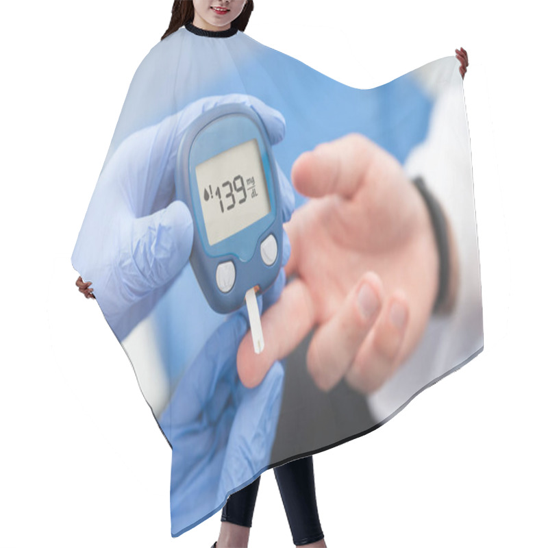 Personality  Doctor Using Glucometer, Blood Glucose Test. Diabetes Concept Hair Cutting Cape