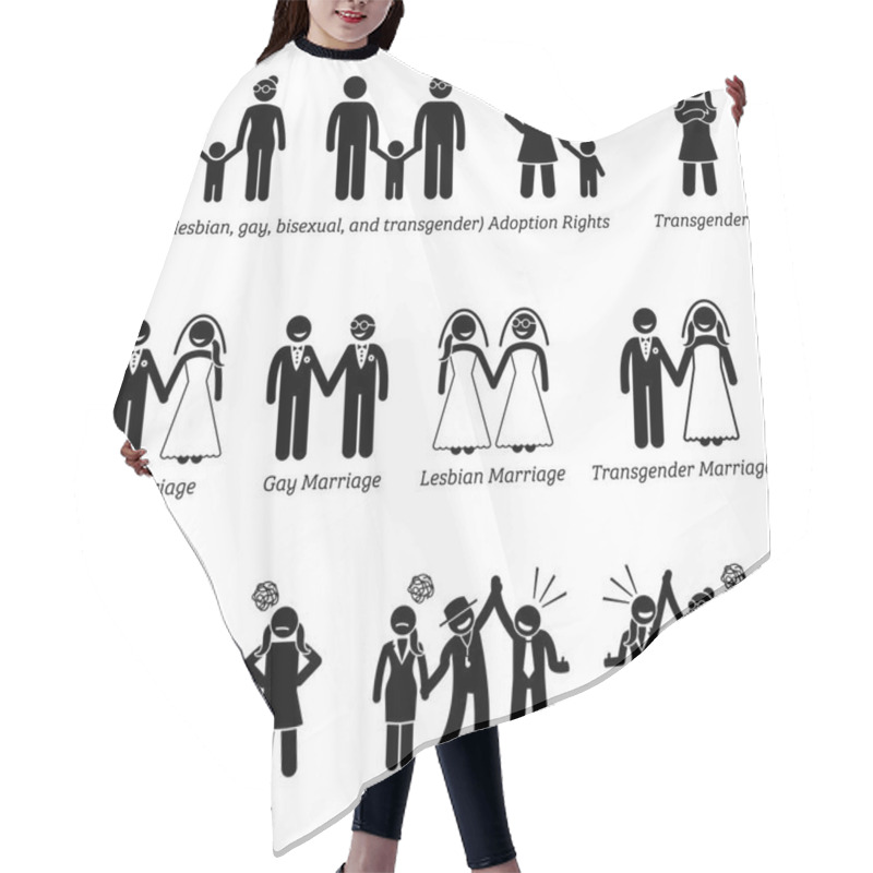 Personality  Sex Equality Sexism Social Problems Stick Figure Pictogram Icons. Hair Cutting Cape