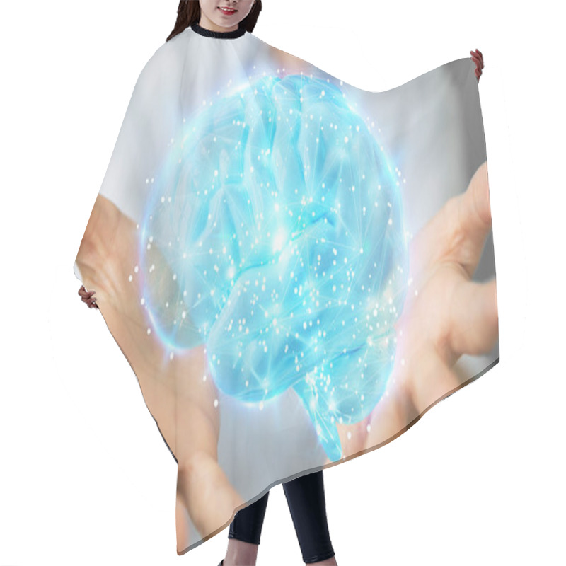 Personality  Businesswoman On Blurred Background Using Digital 3D Projection Of A Human Brain 3D Rendering Hair Cutting Cape