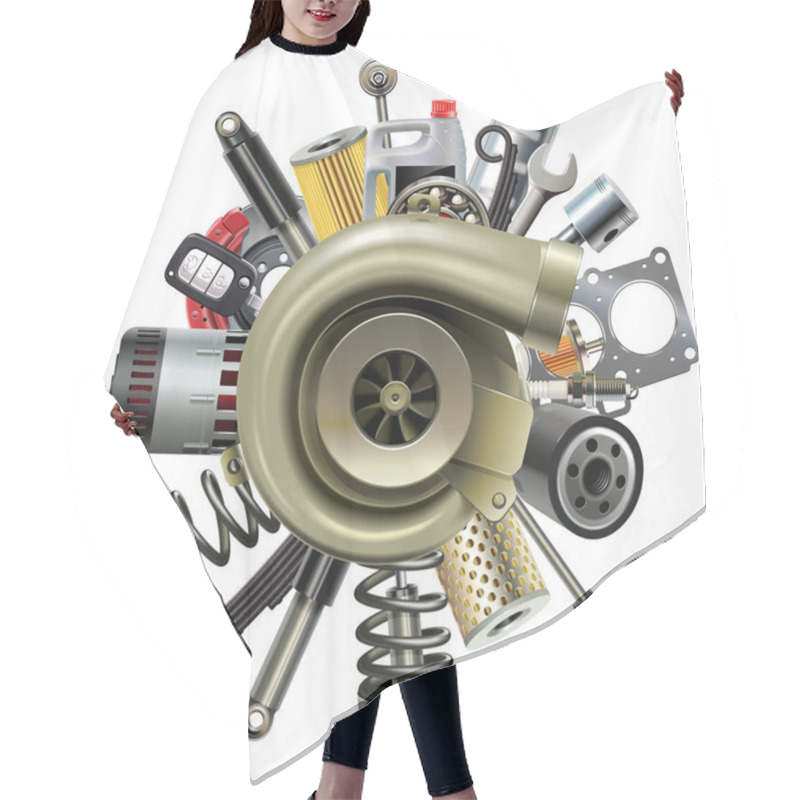 Personality  Vector Car Parts With Turbocharger Hair Cutting Cape