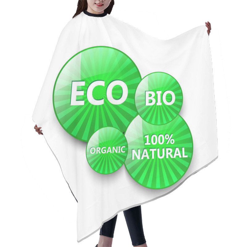 Personality  Green Eco Buttons For Food Products. Vector Illustration Hair Cutting Cape