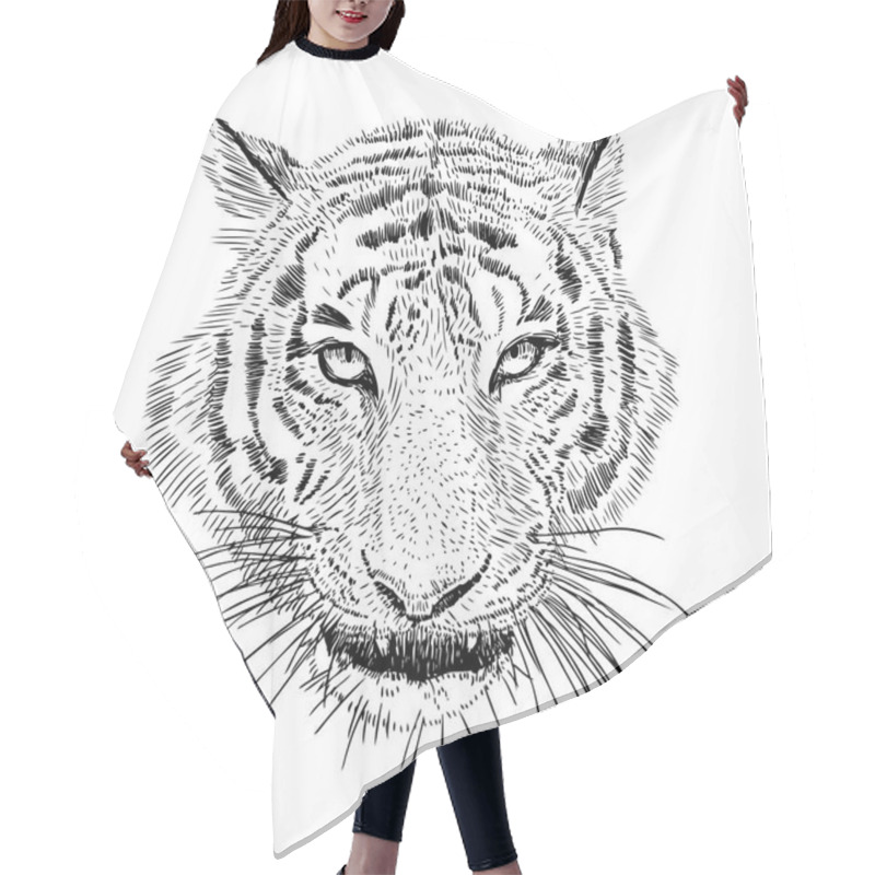 Personality  Hand Drawn Vector Black And White Artistic Portrait Of Tiger Head Isolated On White Background. Wild Cat Illustration. Ink Drawing Hair Cutting Cape