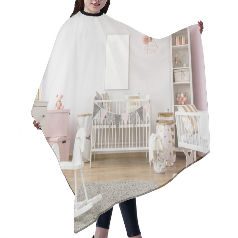 Personality  White Poster Mockup Over Crib Hair Cutting Cape